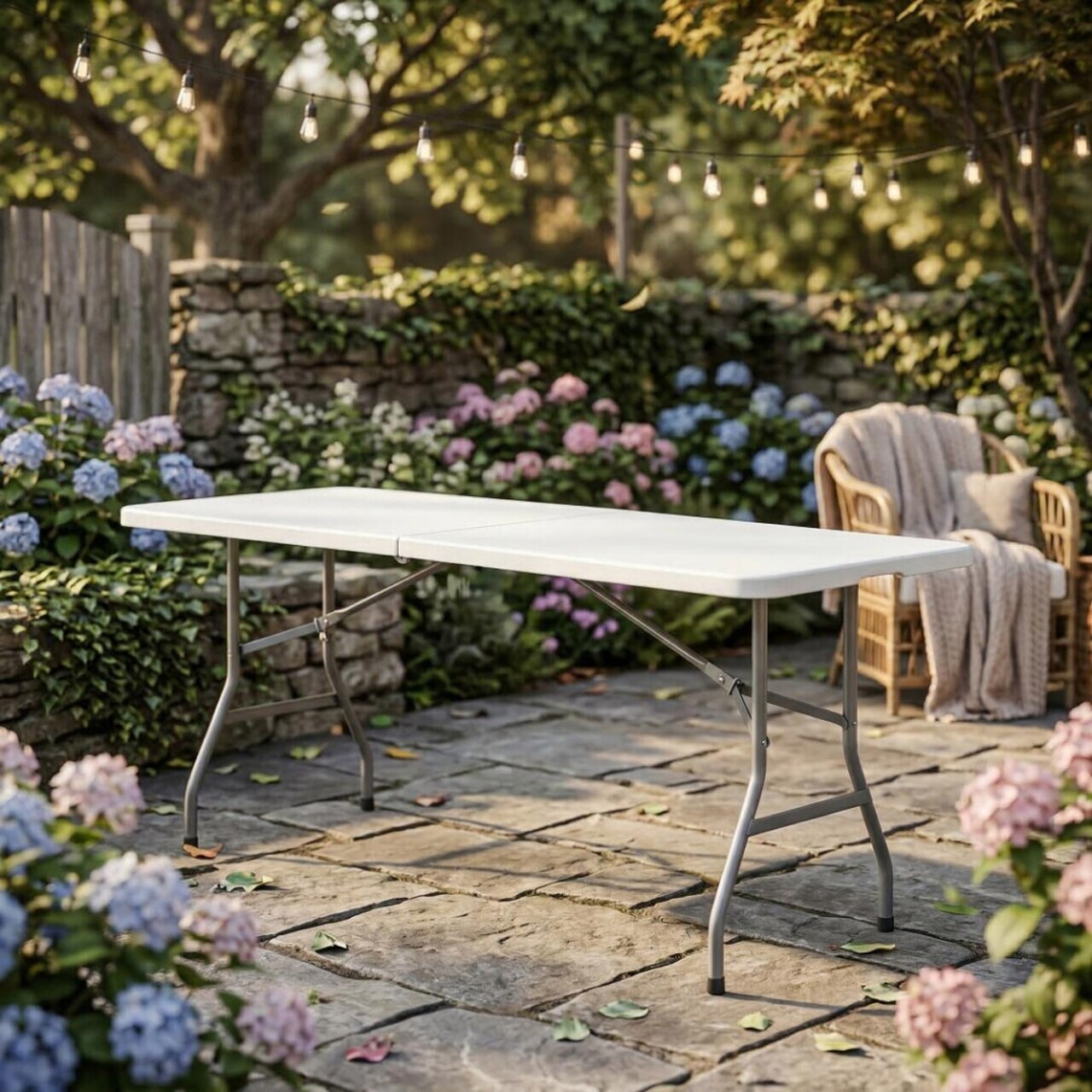 Masa pliabila pentru gradina Heinner, 180x70x74 cm, otel/plastic, alb/gri - imagine 5